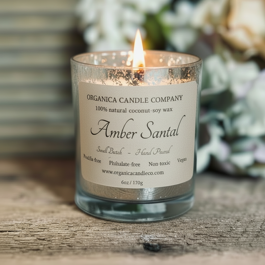 Amber Santal - Mercury Glass & Wood Lid - 6 oz