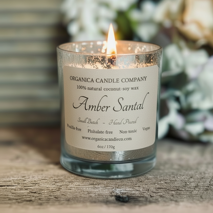 Amber Santal - Mercury Glass & Wood Lid - 6 oz
