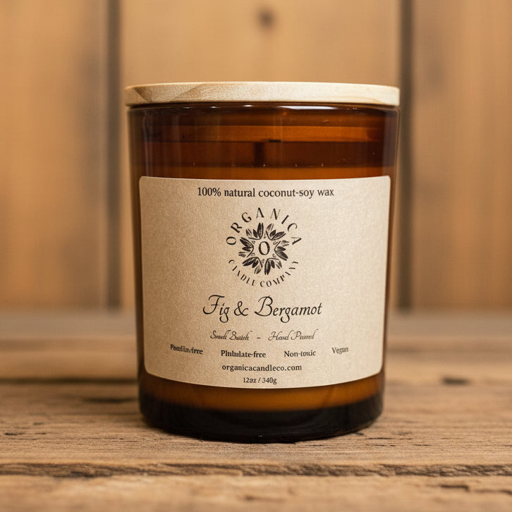 Fig & Bergamot - Apothecary Glass w/ Double Wicks & Wood Lid - 12 oz