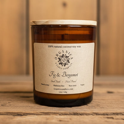 Fig & Bergamot - Apothecary Glass w/ Double Wicks & Wood Lid - 12 oz