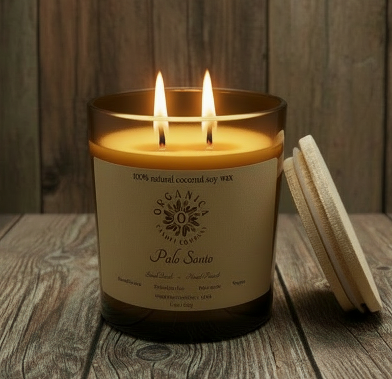 Palo Santo - Apothecary Glass w/ Double Wick & Wood Lid - 12 oz