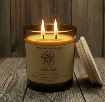 Palo Santo - Apothecary Glass w/ Double Wick & Wood Lid - 12 oz