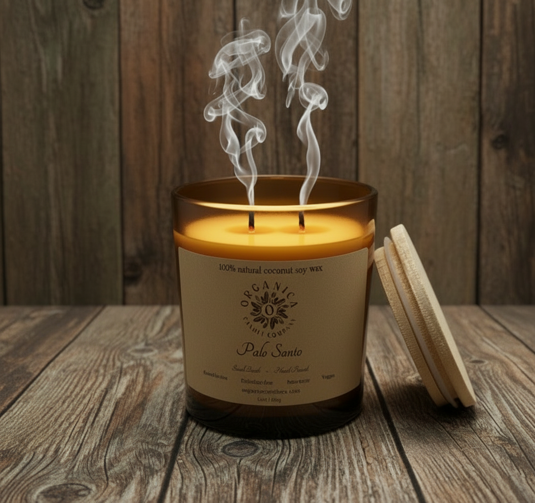 Palo Santo - Apothecary Glass w/ Double Wick & Wood Lid - 12 oz