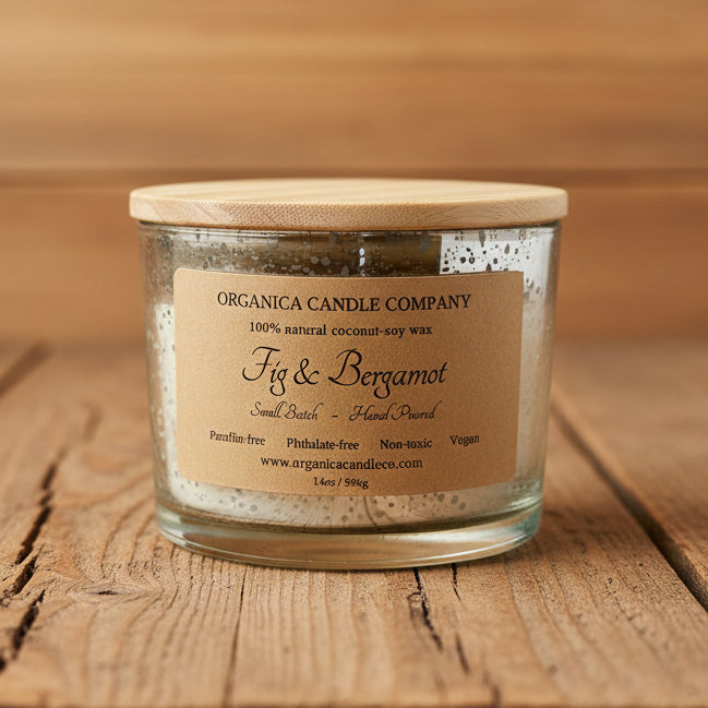 Fig & Bergamot - Mercury Glass w/ Triple Wick & Wood Lid - 14 oz