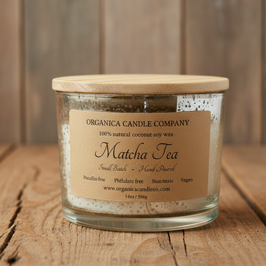 Matcha Tea - Mercury Glass w/ Triple Wick & Wood Lid - 14oz