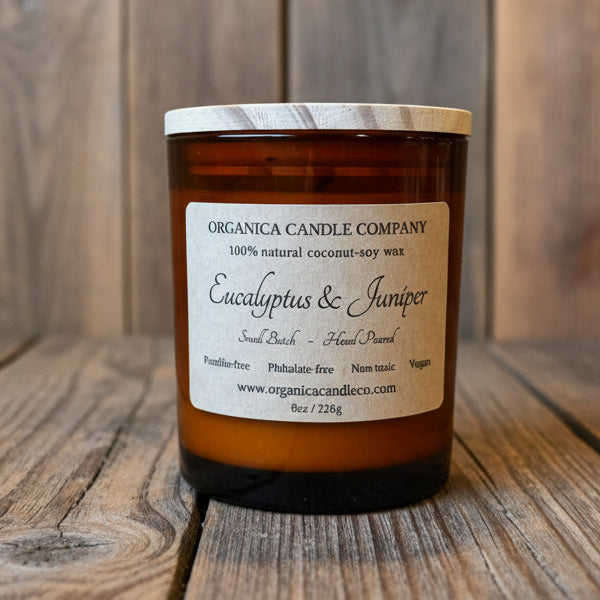 Eucalyptus & Juniper - Apothecary Glass & Wood Lid - 8 oz