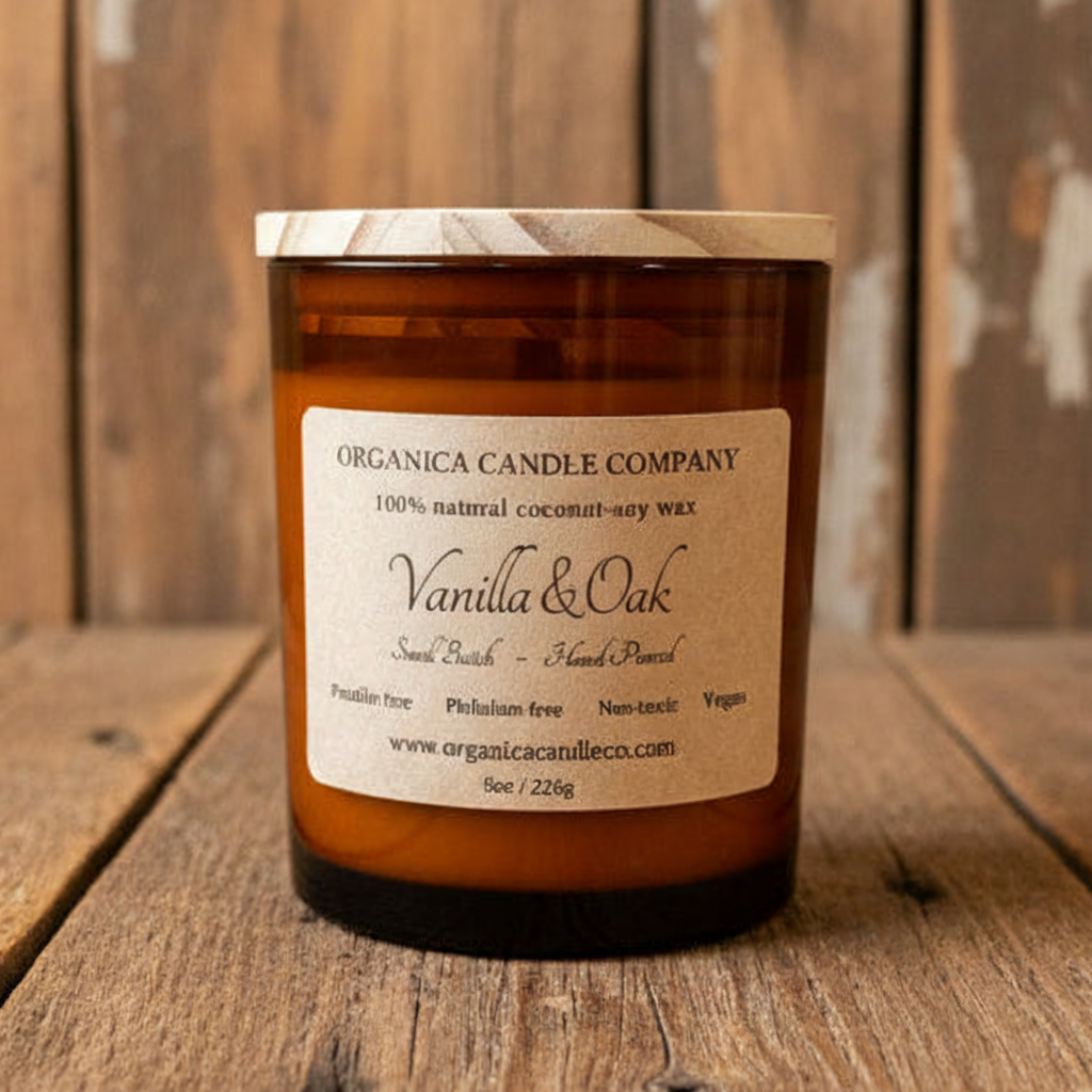 Vanilla & Oak - Apothecary Glass w/ Wood Lid - 8 oz