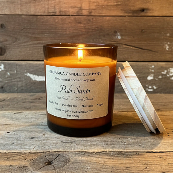 Palo Santo - Apothecary Glass & Wood Lid - 8 oz