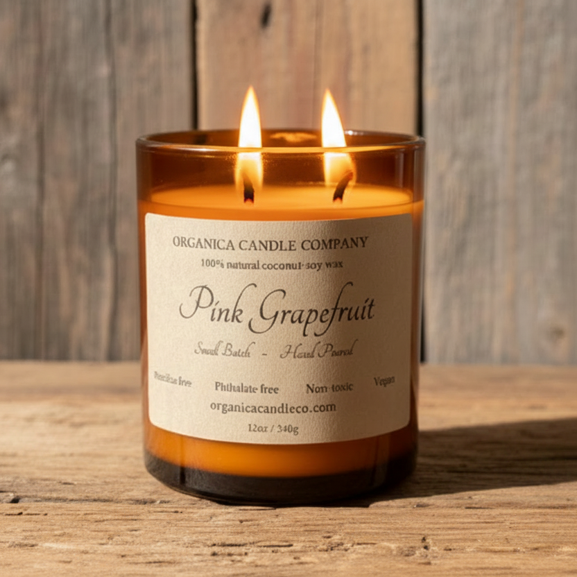 Pink Grapefruit - Apothecary Jar w/ Double Wick & Lid - 12 oz